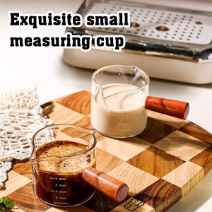 Double Mouth Measuring Cup Coffee Mug Milk Glass Cup High Quality Coffee Wooden Handle Coffee Set