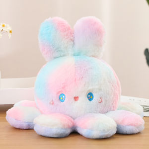 Kawaii Reversible Rabbit Plush Toys Double-Sided Octopus Rabbit Soft Doll Pillow Christmas Gifts for Kids