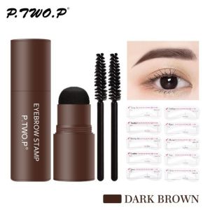 SQMETR Chống thấm mồ hôi Bộ Dụng Cụ Dán Chân Mày Bền lâu Chống thấm nước Bút kẻ mày dạng bột một bước với 10 khuôn tô vẽ có thể tái sử dụng Bộ dụng cụ định hình lông mày Phụ nữ