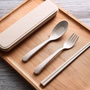 Sendok Set Jerami Alat Makan Souvenir Korea Sumpit  Travel Gandum Unik