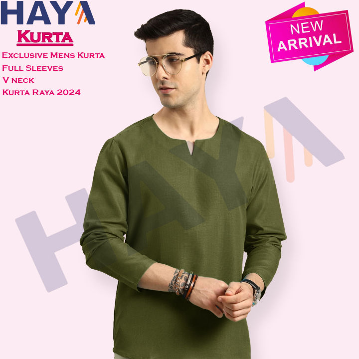 MENS SHIRT LELAKI CASUAL KURTA DEWASA FULL SLEEVES V NECK KURTA