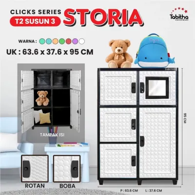 TABITHA Lemari Plastik Serbaguna KACA KUNCI STORIA MURAH/Tabitha Clicks Series Storia T2: Lemari Pakaian Plastik Serbaguna