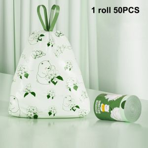 EASYEAH 30/50/100pcs/rolls Plastic Drawstring Garbage Bag Portable Design Not Easy To Break Camellia Fragrance Bag Durable Thickened Material Thickened Trash Bag Household Use