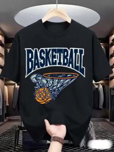 [Dunk Moment]MenS Casual Digital Printing T-Shirt - Fiber Round Neck Short Sleeves Street Hip-Hop Style Summer European And American Fashion Trends Sports Style