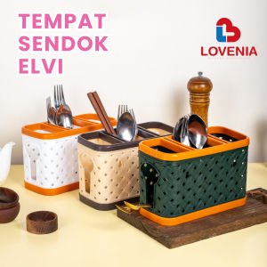 Lovenia Tempat Sendok Plastik Motif Kain dengan sekat 3 Premium Serbaguna