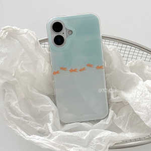 Koi Goldfish Phone Case Minimalist Korean INS Niche Smudging For iPhone 16 15 14 13 12 11 Pro Max bumper Protective Shockproof