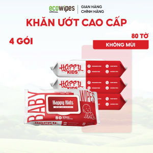 Thùng 10 gói khăn ướt trẻ em Happy Kids Đỏ Premium gói 80 tờ không mùi siêu tiết kiệm cho bé