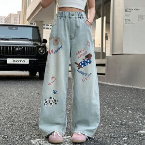 กางเกงยีนส์เด็กผู้หญิง กางเกง เด็ก เวอร์ชั่นเกาหลี น่ารัก กระเป๋าหลาย ลายการ์ตูนน้องหมา【จัดส่งจากประเทศไทย】