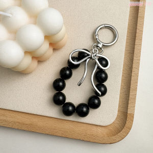 Korean style fashionable versatile keychain pendant metal irregular bow pearl bead mobile phone luggage hanging accessory