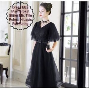 Dress Wanita Midi Terbaru Matt Brokat Glitter/Dress Elza Size  L-XL Cocok Untuk Acara Natal  Pesta