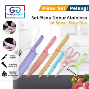 MOFAN Pisau Set Pelanggi Kitchen Knife 6 in1 Pisau Sultan Warna Warni Pisau Daging Buah Sayur Ikan