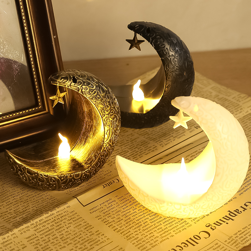 โคมไฟตกแต่งตามเทศกาล YESPERY เชิงเทียน LED รูปดาวพระจันทร์ Eid Mubarak เทศกาลมุสลิมรอมดอนอิสลามโคมไฟตกแต่งเทียนอิเล็กทรอนิกส์ตกแต่งห้องนอน
