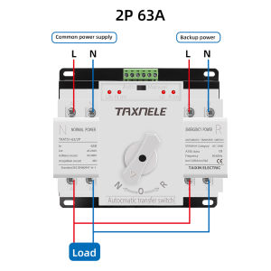 TAXNELE Dual Power ATS 2P 63A 125A Dual Power Automatic Transfer Switch AC 230V MCB Auto Changeover Switch Circuit Breakers