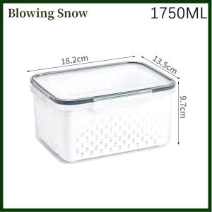 Blowing Fruits Vegetables Preservation Box Transparent Double-Layer With Drain Basket Sealed With Cover Kitchen Refrigerator Storage Box