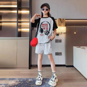 (18kg-50kg)Bộ đồ đồ bộ cộc tay cho bé gái mùa hè quần áo mùa hè cho bé gái mẫu Paris size 18-50kg chất liệu cotton thoáng mát