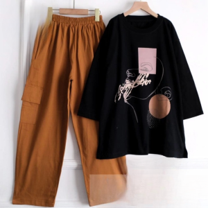 Setelan Cargo Wanita Terbaru 2024 Karen Set Bahan Kaos Katun Combed Apk Sablon Oneset Blouse Dan Celana Kargo Jumbo Kekinian