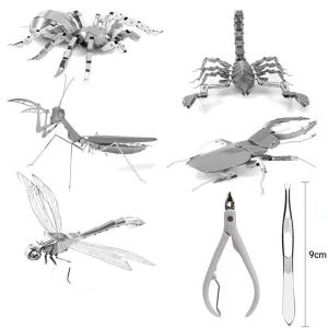 Set of 5 Metal Earth 3D Laser Cut Models - Bugs: Scorpion Stag Beetle Tarantula Praying Mantis & Dragonfly