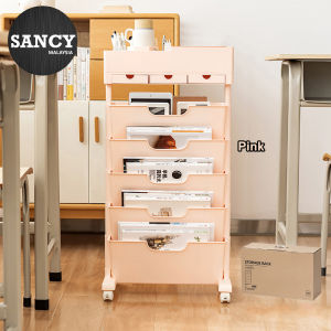 SANCY 5 Tier Movable Book Storage Rack With Drawers Multifunctional Deskside Bookshelf Rolling Utility Cart - Fulfilled by SANCY