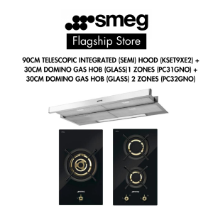 SMEG Domino Gas Hob 1 zone & 2 zones + 90cm Telescopic Non Wall-Mounted Hood or 90cm Stainless Steel Wall Mounted Hood