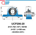 UCP206-20 UBC ตลับลูกปืนตุ๊กตา  สำหรับงานอุตสาหกรรม รอบสูง Bearing Units UCP 206-20 ( เพลา 1.1/4 นิ้ว หรือ 31.75 มม. )   UC206-20 + P206. 