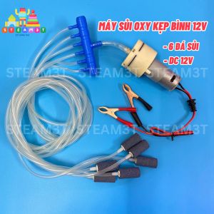 Máy sủi oxy 12v Máy sục khí sủi oxy 12v kẹp bình ắc quy máy bơm oxi bể cá 12v 6 đá sủi - LK0874