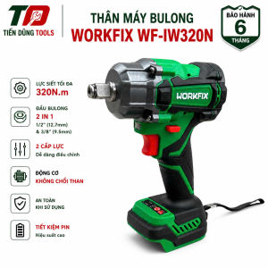 Thân Máy Siết Mở Bulong Bắn Vít WORKFIX WF-IW320N Lực Siết 320Nm Đầu 1/2 Rỗng Không Chổi Than