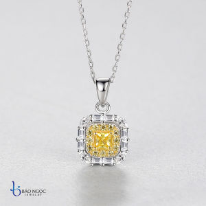 Dây Chuyền Bạc Kim Cương Nhân Tạo Moissanite Ánh Vàng -Vòng Cổ Nữ Trang Bạc Xi Vàng Trắng Cao Cấp - DB2787 - Bảo Ngọc Jewelry