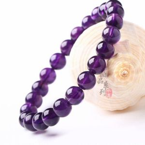 TKNUS Purple Bangle Natural Crystal Round Jewelry Amethyst Bracelet Buddha Beads Beads