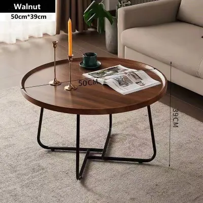 2 Pieces Nordic Style Coffee Table/ Center Table Modern coffee table round metal center table double layer Living Room Table Wood Wooden Table Furniture