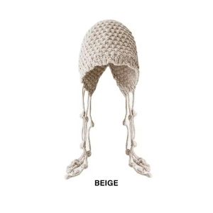 Sweet Tassels Crochet Knitted Hat Bohemian Style Hollow Out Tassel Beanies Korean Handmade Knit Cap Apparel Accessories