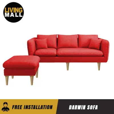 LIVING MALL Darwin Modern Fabric and Leather 3-Seater Sofa Set with Stool in 8 Colour