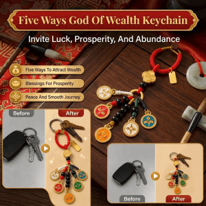 Five Wealth God Lucky Charm Keychain Five Gods of Wealth Keychain Pendant Feng Shui Keychain For Prosperity And Good Fortune 五路财神钥匙扣挂件