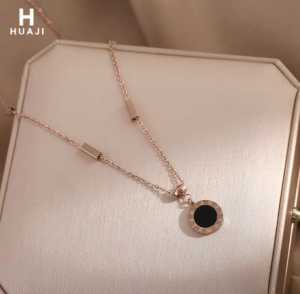 Kalung Titanium Wanita Rantai Bulat Hitam Kalung Wanita Korea Terbaru