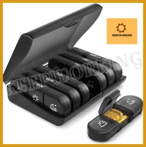 KEEPWORKING Portable Pill Box 21 Grid Black Pill Box Sorting Box Seven Days a Week Pill box that can be sliced
