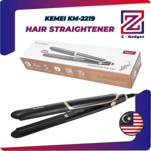 Z-Gadget⚡ KEMEI KM-2219 2 in 1 Far-infrared Flat Iron Hair Straightener Curl Hair Iron Professional Tourmaline Ceramic Anion Hair Styling Tool Hair Straightener and Curler Porable Hair Curling Straightening