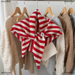 [COD] WEICHENG Korean Style Striped Solid Color Wool Knitted Triangular Small Scarf Shawl Headscarf Knitted Scarf Multi-functional Warm Scarf