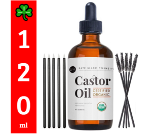 ☘️4oz Exp 100% Authentic 12/2025 Castor Oil USDA Certified Organic 100% Pure Cold Pressed Hexane Free by Kate Blanc. Stimulate Growth for Eyelashes Eyebrows & Hair. Skin Moisturizer & Oil Cleanse. FREE Starter Kit