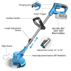 Portable electric lawn mower for home use Small garden rechargeable weeder Mow lawn mower lithium battery mower Double Control Switch Assistant Handle Length Adjustment Button Electric Machinery Lithium Battery