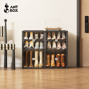 ANTBOX Rak Kabinet Sepatu Susun Hitam Ukuran 2 Baris 12 Pasang Rak Sepatu Kekinian Bebas Instalasi