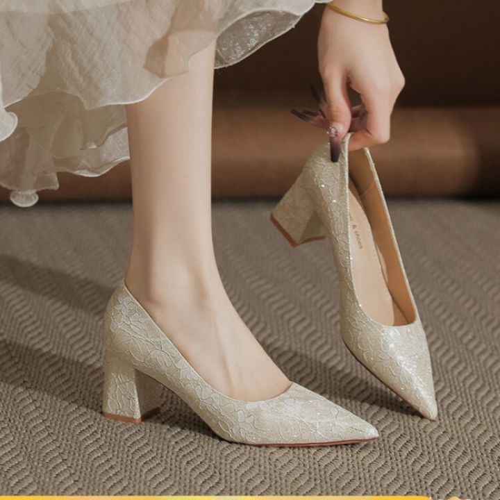New Chunky Heel Wedding Shoes for Xiuhe Wedding Dress, Two-Way