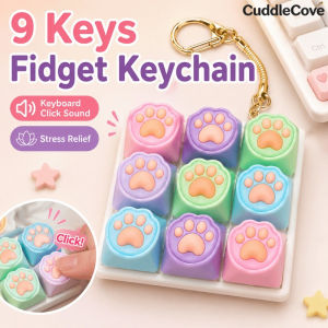 CuddleCove 9 Keys Fidget Keychain Keycap DIY Decompression Toys Keyboard Click Sound Stress Relief Gifts