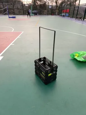 Pickleball Tennis Ball Basket with Wheels Ball Pickup Trolley 75 Balls Plastic Folding lever portable storage