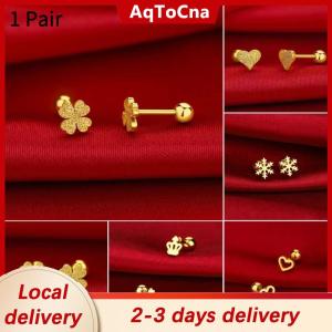 [COD] AqToCna Ship within 24 hours 2pcs Fashion Stainless Steel Frosted Four-leaf Clover Stud Earrings For Women Hypoallergenic Screw Cartilage Helix Earrings Gifts