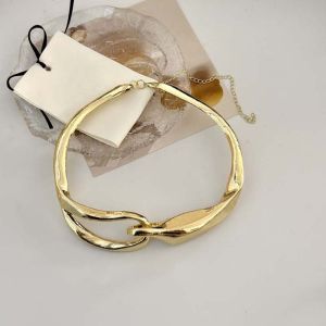 PTK52 3D Geometric Buckle Chunky Hinged Necklace High-Polished Finish Antique Gold Tone Industrial Link Choker  Minimalist Chain Tarnish-Resistant Molten Metal Collar Edgy Streetwear Look