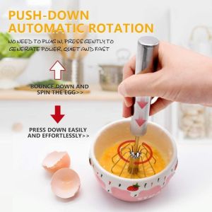 Stainless Steel Semi-automatic Rotary Egg Beater Kitchen Baking Tools Home Whisk Manual Self Turning Egg Beater