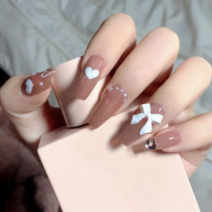 24 Miếng Dán Móng Tay In Hình Trái Tim Tình Yêu Với Keo Ngọc Trai Nơ Miếng Dán Móng Tay Giả Loại Dài Có Thể Tháo Rời Thời Trang