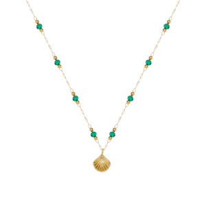 Vintage Green Beaded Shell Pendant Gold Chain Necklace • 18K Gold Plated Waterproof Non Tarnish • 316L Stainless Titanium Steel Necklaces for Women Gift Summer NL109