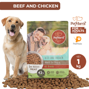 PetMarra Adult Dog Dry Food Ages 1 Year and Up Beef and Chicken Flavor 1kg - PetMate dogs kibble meat chickens