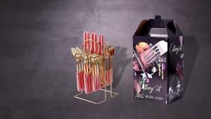 Gold 24 Pieces Stainless Steel Fork Spoon Set Platinum Cutlery Holder Ceramic Handle Dinner Knife