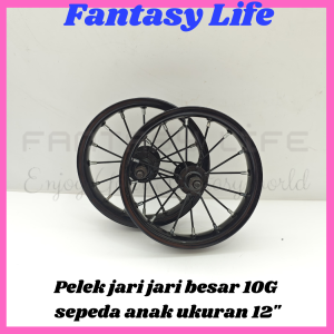 Fantasy Pelek jadi ukuran ban 12 model jari jari besar 10G velg besi warna hitam sepeda anak harga SEPASANG